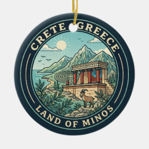 Adorno De Cerámica Ilustración de Creta Grecia Arte de Viaje Insignia