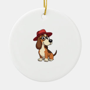 Adorno De Cerámica Ilustración de dibujo animado de Basset Hound vint