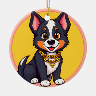 Adorno De Cerámica Ilustración de dibujos animados de perro feliz