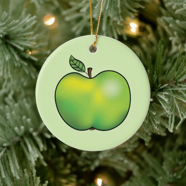 Adorno De Cerámica Ilustracion de fruta de Apple Personalizado verde (Árbol)