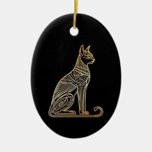 Adorno De Cerámica Ilustración de gato dorado para amantes de los gat