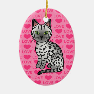 Adorno De Cerámica Ilustracion de gato Mau egipcio plateado
