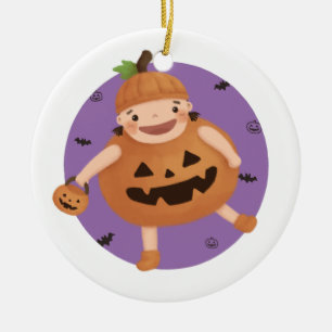 Adorno De Cerámica Ilustracion de Halloween: Chica de calabaza
