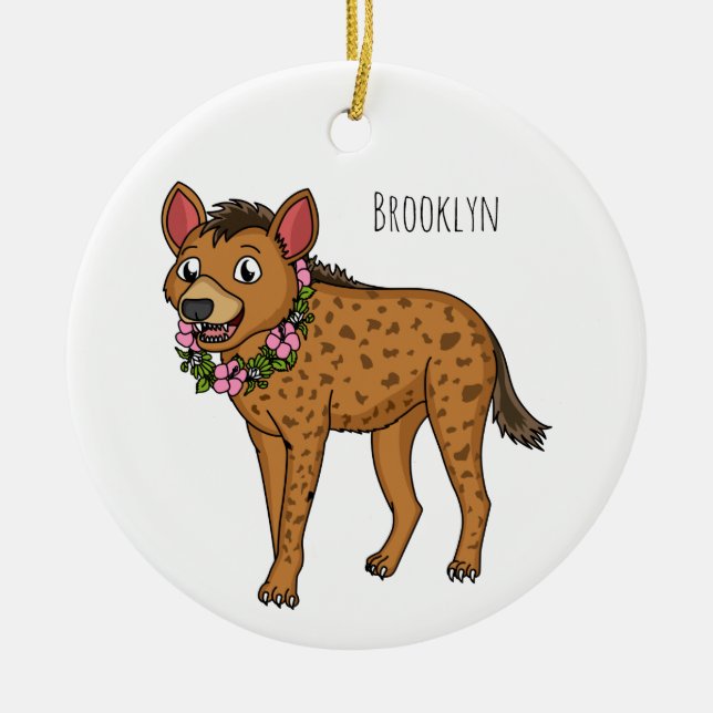 Adorno De Cerámica Ilustracion de hiena y flores personalizado (Frente)