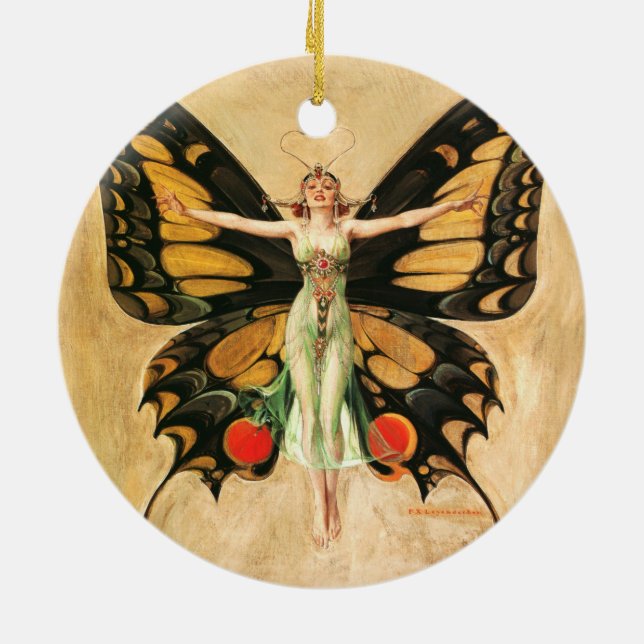 Adorno De Cerámica Ilustracion de la mujer voladora de mariposa flapp (Atrás)