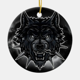 Adorno De Cerámica Ilustración de lobo feroz con collar de pinchos