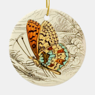 Adorno De Cerámica Ilustracion de mariposa de época, Naranja y beige
