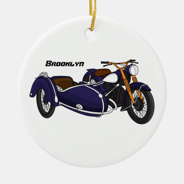 Adorno De Cerámica Ilustracion de motocicleta púrpura de Sidecar (Frente)