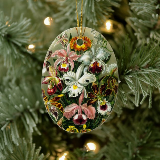 Adorno De Cerámica Ilustracion de orquídeas de época (Árbol)