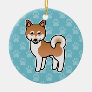 Adorno De Cerámica Ilustración de perro Alaskan Klee Kai rojo y blanc