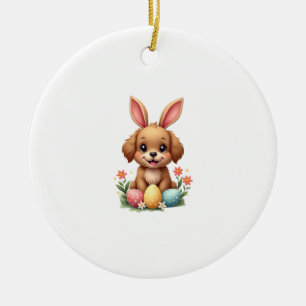 Adorno De Cerámica Ilustración de perro conejito de Pascua vintage ca