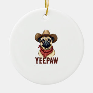 Adorno De Cerámica Ilustración de perro occidental YeePaw Pug vaquero