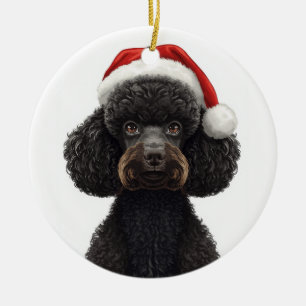 Adorno De Cerámica Ilustración de perro Poodle negro festivo con somb