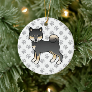 Adorno De Cerámica Ilustración de perro Shiba Inu negro y fuego estil