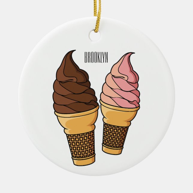 Adorno De Cerámica Ilustracion de personalizado de helado de cono (Frente)