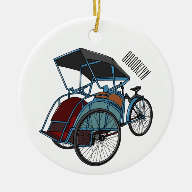 Adorno De Cerámica Ilustracion de personalizado de rickshaw en bicicl (Frente)