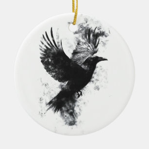 Adorno De Cerámica Ilustracion de Raven Gótico: Humo y plumas