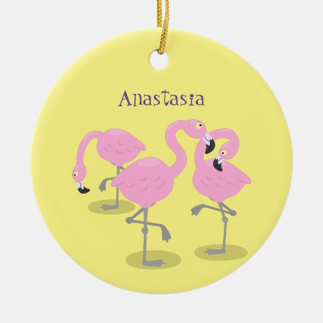 Adorno De Cerámica Ilustracion de trío de flamingo rosado (Frente)