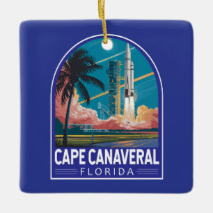 Adorno De Cerámica Ilustración de viaje de arte de Cabo Cañaveral Flo