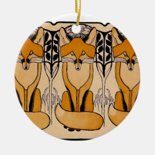 Adorno De Cerámica Ilustración de zorros Art Nouveau   Vida silvestre