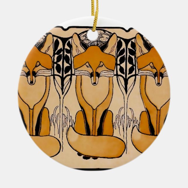 Adorno De Cerámica Ilustración de zorros Art Nouveau | Vida silvestre (Frente)