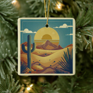 Adorno De Cerámica Ilustración del desierto de estilo boho vintage re