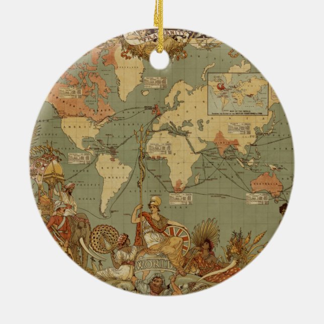 Adorno De Cerámica Ilustración del Mapa Mundial Antiguo de 1886 (Atrás)