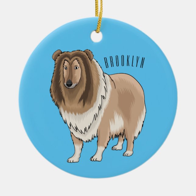 Adorno De Cerámica Ilustracion del personalizado del perro del collie (Frente)