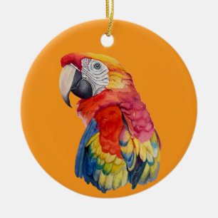 Adorno De Cerámica Ilustración en Acuarela de Loro Colorido