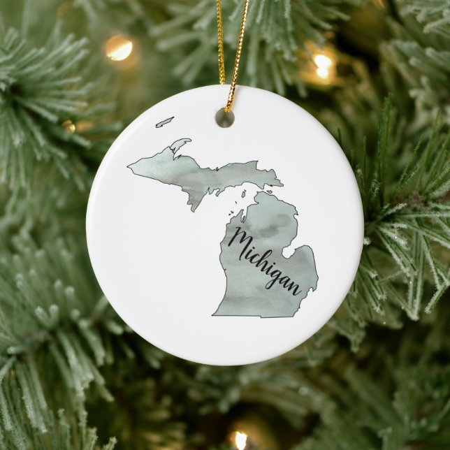 Adorno De Cerámica Ilustracion Estatal de Michigan (Árbol)