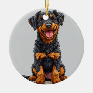 Adorno De Cerámica Ilustración feliz de un perro negro y marrón