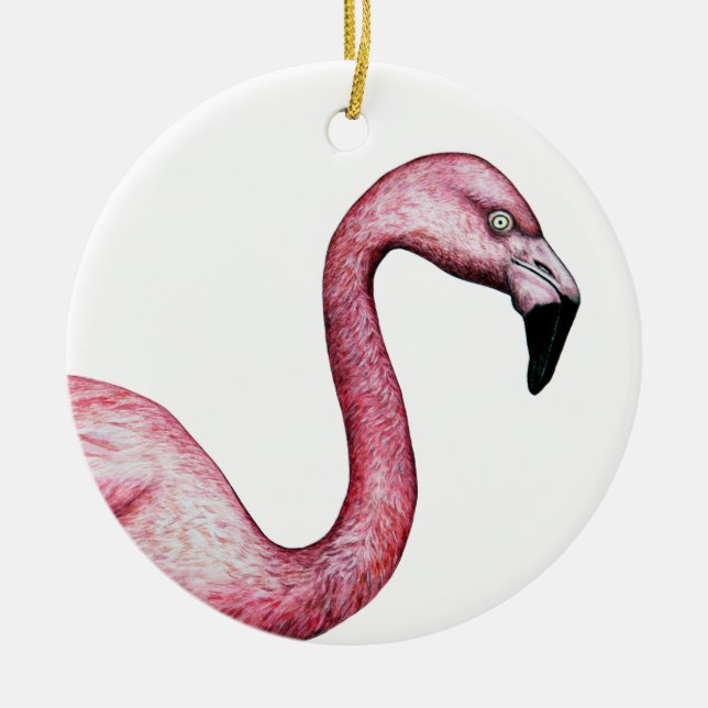 Adorno De Cerámica Ilustracion Flamingo Rosa Cuto (Frente)