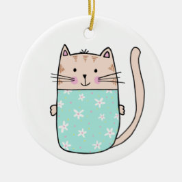 Adorno De Cerámica Ilustración floral de gato con niños lindos