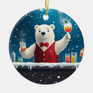 Adorno De Cerámica Ilustracion Fun Festivo Polar Bear Bartender