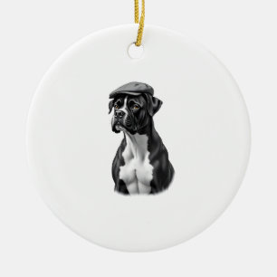 Adorno De Cerámica Ilustración Gráfica Monocroma de Perro Boxer Antig