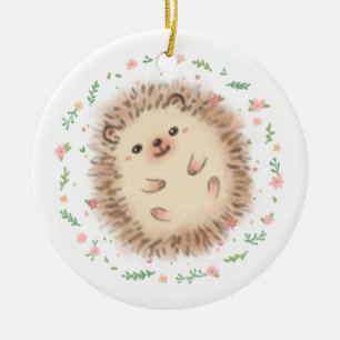 Adorno De Cerámica Ilustracion Hedgehog & Flowers