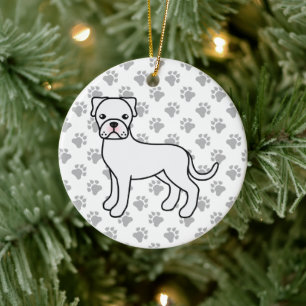 Adorno De Cerámica Ilustración linda de perro boxer blanco & patas