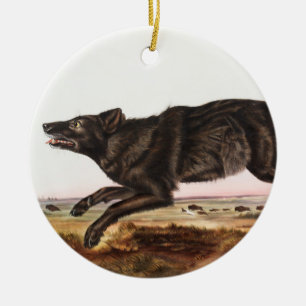 Adorno De Cerámica Ilustracion Lobo Norteamericano Negro (Canis lupus