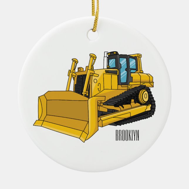 Adorno De Cerámica Ilustracion personalizado Bulldozer (Frente)