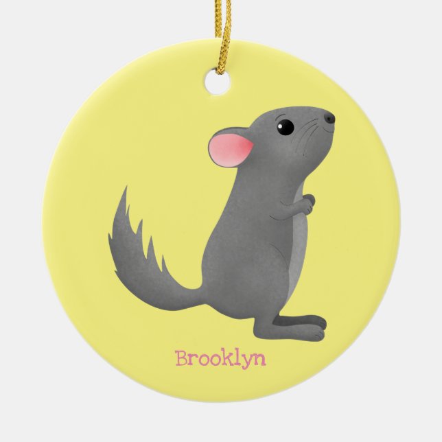 Adorno De Cerámica Ilustracion personalizado chinchilla gris (Frente)