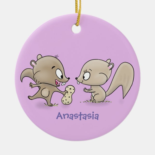 Adorno De Cerámica Ilustracion personalizado de ardillas graciosas (Frente)