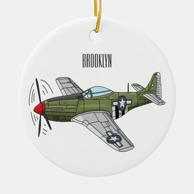 Adorno De Cerámica Ilustracion personalizado de avión militar (Frente)