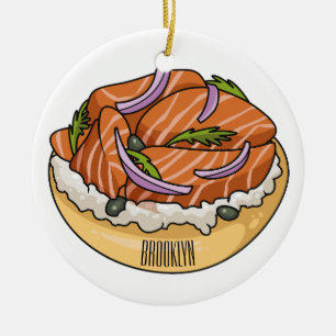 Adorno De Cerámica Ilustracion personalizado de bagel de Salmon