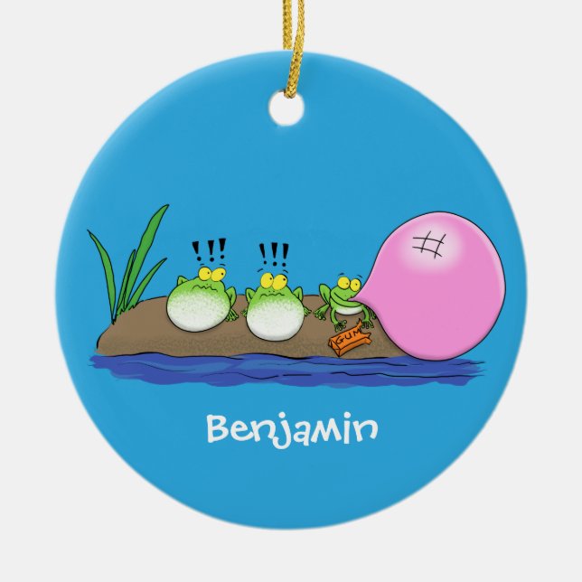 Adorno De Cerámica Ilustracion personalizado de bblegum de ranas grac (Frente)