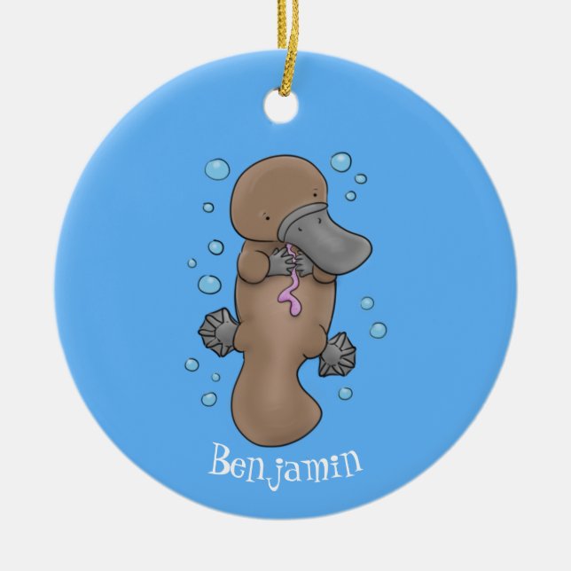 Adorno De Cerámica Ilustracion personalizado de bebé de plaquypus fel (Frente)