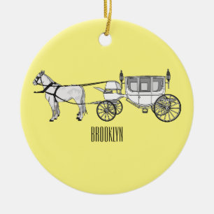 Adorno De Cerámica ilustracion personalizado de caballos y carruajes 