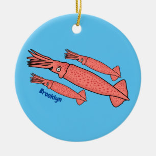 Adorno De Cerámica Ilustracion personalizado de calamar rosa feliz