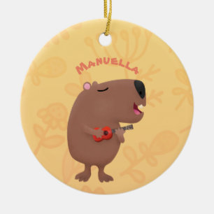 Adorno De Cerámica Ilustracion personalizado de capybara ukulele cant