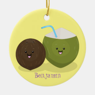Adorno De Cerámica Ilustracion personalizado de cocos kawaii alegres
