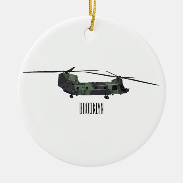 Adorno De Cerámica Ilustracion personalizado de helicóptero del ejérc (Frente)